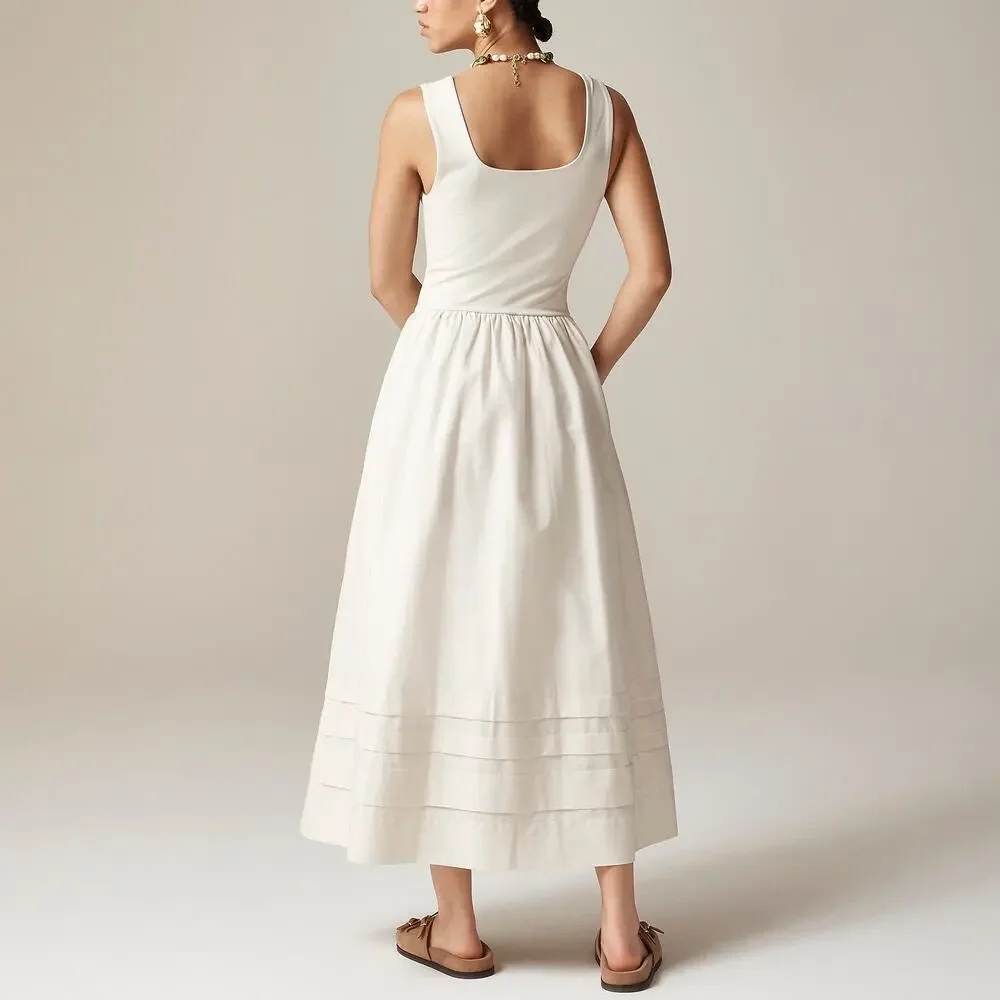 J. Crew Women's Drop-Waist Mixy Maxi Dress Sleeveless Natural Size Large NWT